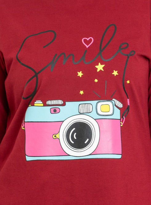 Brick Red Printed Long - Sleeve Design 20 - Khotwh